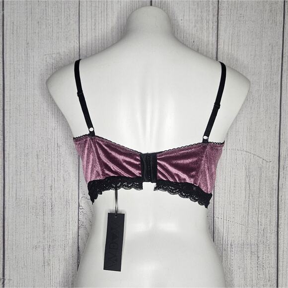 Dolls Kill WIDOW Mauve Velvet & Black Lace Bustier - NWT, size Large - Picture 4 of 7